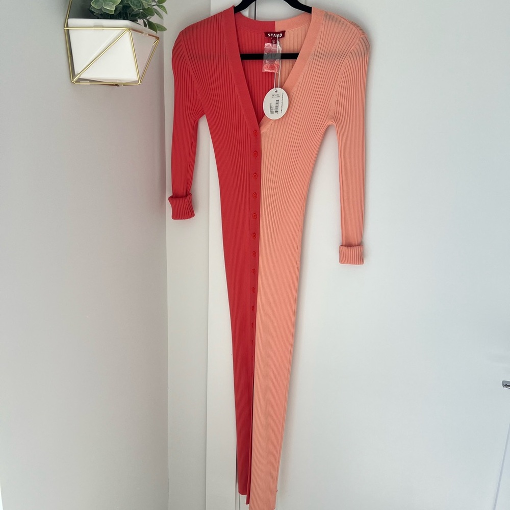 STAUD Coral and Peach Long Sleeve Maxi Dress